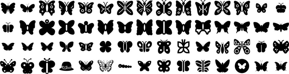 Set Of Butterfly Icons Isolated Silhouette Solid Icon With Spring, Insect, Fly, Design, Butterfly, Summer, Nature Infographic Simple Vector Illustration Logo