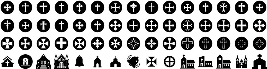Set Of Church Icons Isolated Silhouette Solid Icon With Christianity, Religion, Religious, Faith, Cross, Christian, Church Infographic Simple Vector Illustration Logo