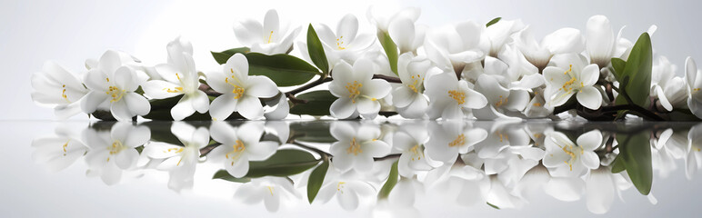 Naklejka na ściany i meble white flowers with a reflection on a surface
