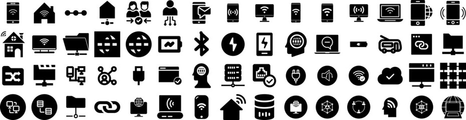 Set Of Connected Icons Isolated Silhouette Solid Icon With Connect, Technology, Connection, Network, Concept, Communication, Internet Infographic Simple Vector Illustration Logo