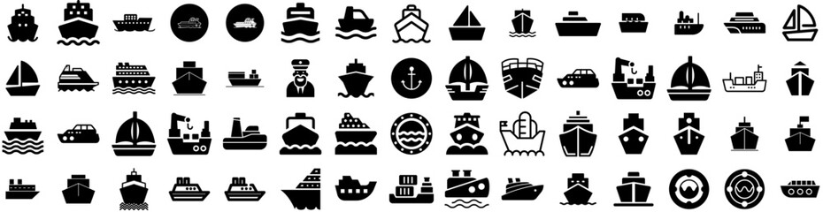 Set Of Cruise Icons Isolated Silhouette Solid Icon With Vacation, Ship, Travel, Cruise, Luxury, Boat, Summer Infographic Simple Vector Illustration Logo