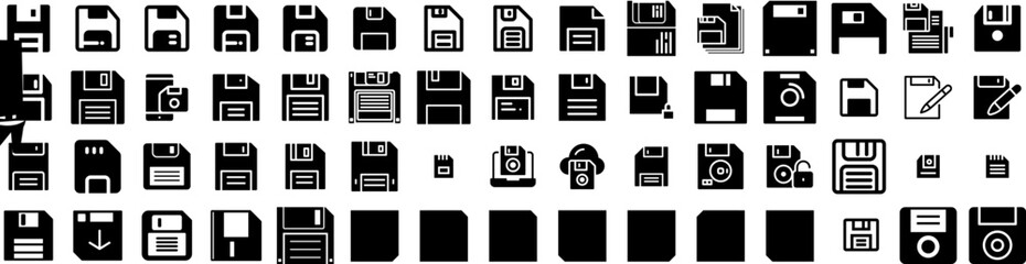 Set Of Diskette Icons Isolated Silhouette Solid Icon With Storage, Floppy, Computer, Technology, Disk, Diskette, Data Infographic Simple Vector Illustration Logo