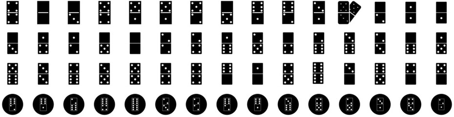 Set Of Dominoes Icons Isolated Silhouette Solid Icon With Action, Domino, White, Game, Dominoes, Strategy, Block Infographic Simple Vector Illustration Logo