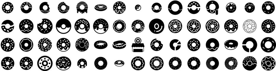 Set Of Doughnut Icons Isolated Silhouette Solid Icon With Food, Sweet, Donut, Sugar, Dessert, Doughnut, Cake Infographic Simple Vector Illustration Logo