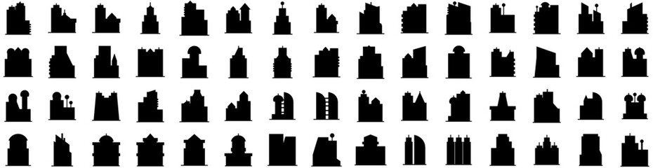 Set Of Edifice Icons Isolated Silhouette Solid Icon With Architecture, Edifice, Design, City, Urban, Construction, Building Infographic Simple Vector Illustration Logo