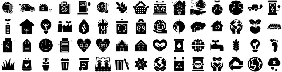 Set Of Ecology Icons Isolated Silhouette Solid Icon With Earth, Eco, Nature, Green, Recycle, Ecology, Environment Infographic Simple Vector Illustration Logo