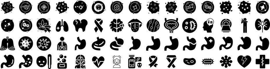 Set Of Disease Icons Isolated Silhouette Solid Icon With Illness, Care, Patient, Medical, Disease, Medicine, Health Infographic Simple Vector Illustration Logo