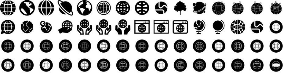 Set Of Earth Icons Isolated Silhouette Solid Icon With Planet, Globe, World, Map, Global, Earth, Background Infographic Simple Vector Illustration Logo