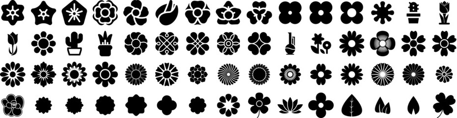 Set Of Floral Icons Isolated Silhouette Solid Icon With Background, Flower, Design, Illustration, Floral, Nature, Vintage Infographic Simple Vector Illustration Logo