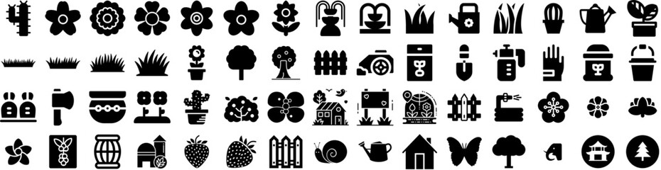 Set Of Garden Icons Isolated Silhouette Solid Icon With Spring, Garden, Outdoor, Summer, Gardening, Nature, Plant Infographic Simple Vector Illustration Logo