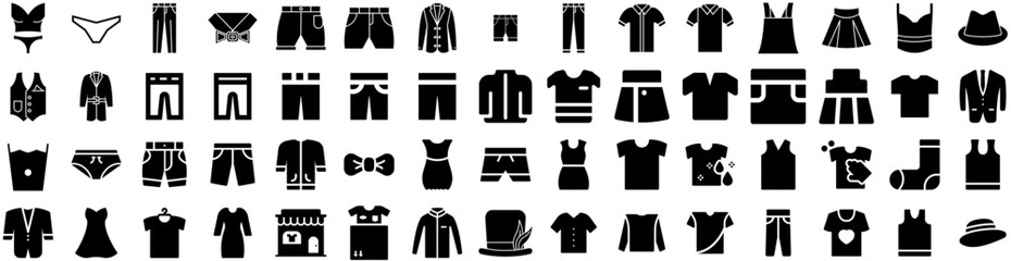 Set Of Garments Icons Isolated Silhouette Solid Icon With Textile, Clothes, Clothing, Wear, Fabric, Fashion, Garment Infographic Simple Vector Illustration Logo