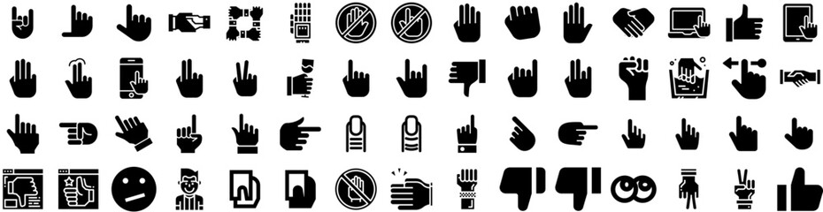 Set Of Gestures Icons Isolated Silhouette Solid Icon With Finger, Hand, Set, Symbol, Gesture, Vector, Sign Infographic Simple Vector Illustration Logo