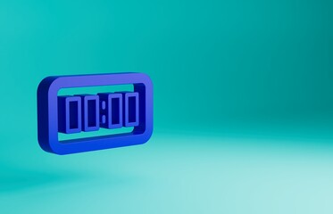 Blue Digital alarm clock icon isolated on blue background. Electronic watch alarm clock. Time icon. Minimalism concept. 3D render illustration
