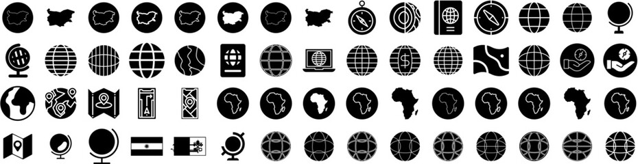Set Of Geography Icons Isolated Silhouette Solid Icon With Background, Geography, Travel, Design, Earth, Vector, Map Infographic Simple Vector Illustration Logo