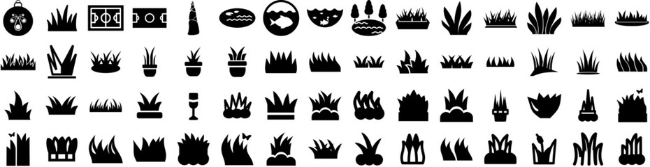 Set Of Grass Icons Isolated Silhouette Solid Icon With Background, Nature, Grass, Lawn, Summer, Green, Field Infographic Simple Vector Illustration Logo