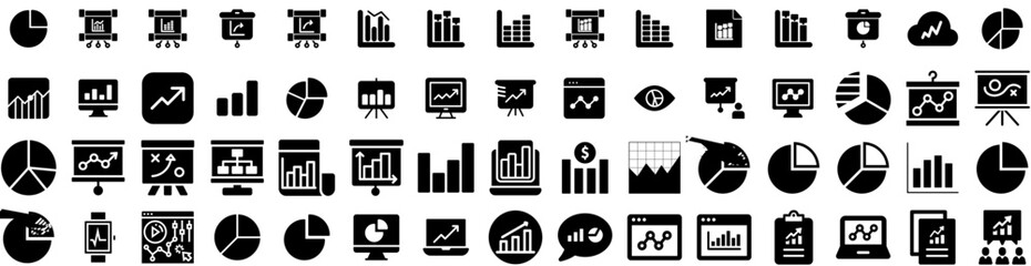 Set Of Graph Icons Isolated Silhouette Solid Icon With Diagram, Graph, Data, Financial, Chart, Finance, Business Infographic Simple Vector Illustration Logo