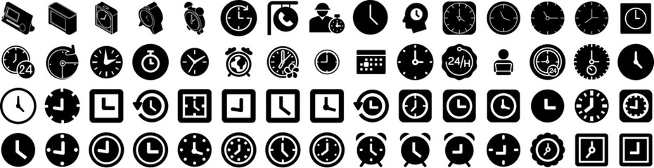 Set Of Hours Icons Isolated Silhouette Solid Icon With Vector, Hour, Symbol, Day, Sign, Illustration, Time Infographic Simple Vector Illustration Logo