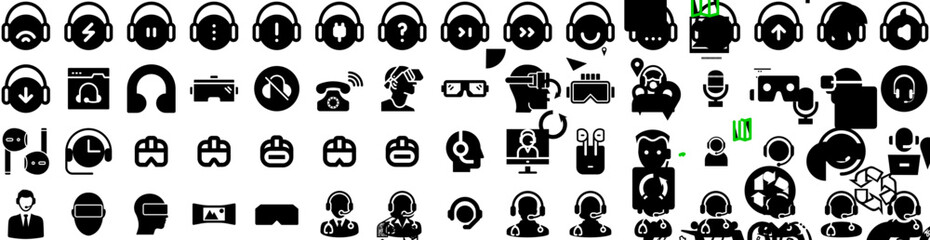 Set Of Headset Icons Isolated Silhouette Solid Icon With Customer, Service, Technology, Operator, Isolated, Headset, Support Infographic Simple Vector Illustration Logo