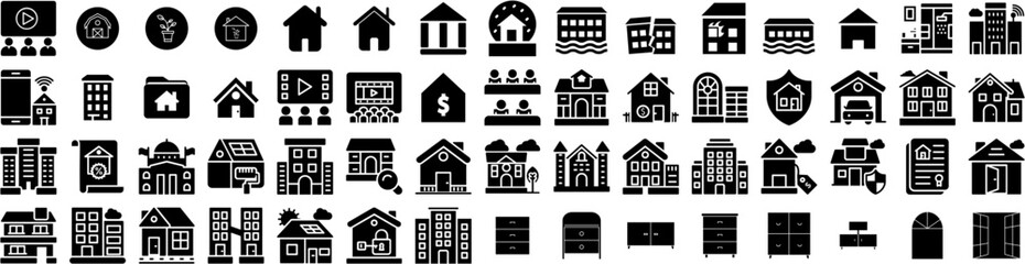 Set Of House Icons Isolated Silhouette Solid Icon With Home, Property, Architecture, Building, Residential, House, Estate Infographic Simple Vector Illustration Logo