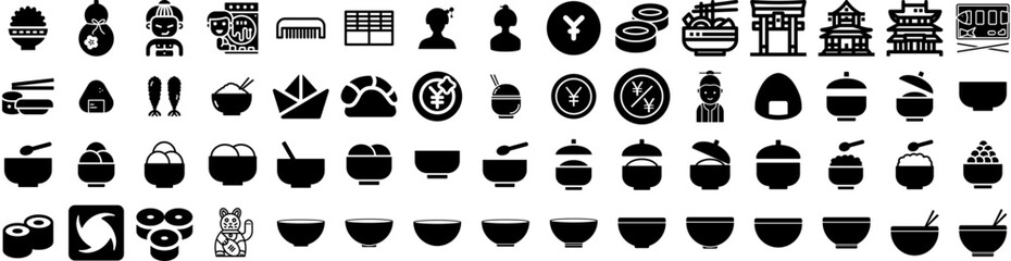 Set Of Japanese Icons Isolated Silhouette Solid Icon With Traditional, Japanese, Background, Vector, Illustration, Decoration, Design Infographic Simple Vector Illustration Logo