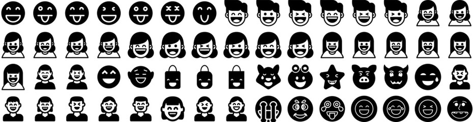 Set Of Laughing Icons Isolated Silhouette Solid Icon With Smile, Happy, Laugh, People, Fun, Face, Young Infographic Simple Vector Illustration Logo