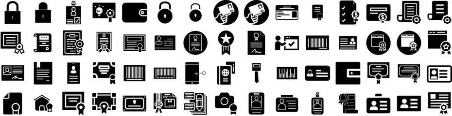 Set Of License Icons Isolated Silhouette Solid Icon With Business, Document, Icon, License, Symbol, Car, Vector Infographic Simple Vector Illustration Logo