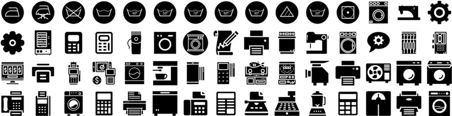 Set Of Machine Icons Isolated Silhouette Solid Icon With Background, Equipment, Laundry, Household, Isolated, Machine, Technology Infographic Simple Vector Illustration Logo