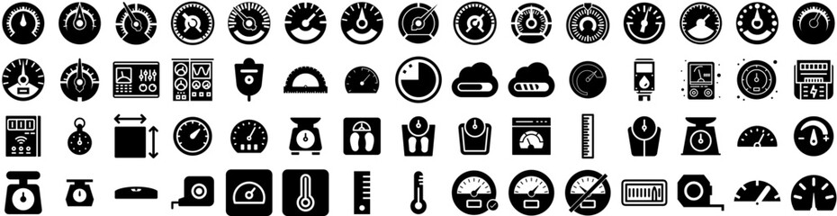 Set Of Meter Icons Isolated Silhouette Solid Icon With Dial, Gauge, Vector, Power, Measure, Meter, Icon Infographic Simple Vector Illustration Logo