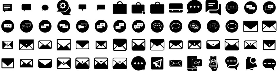 Set Of Messenger Icons Isolated Silhouette Solid Icon With Vector, Chat, Message, Media, Internet, Social, App Infographic Simple Vector Illustration Logo