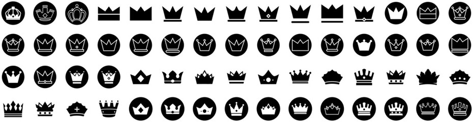 Set Of Monarchy Icons Isolated Silhouette Solid Icon With Royalty, Royal, Crown, Monarchy, Monarch, King, Queen Infographic Simple Vector Illustration Logo