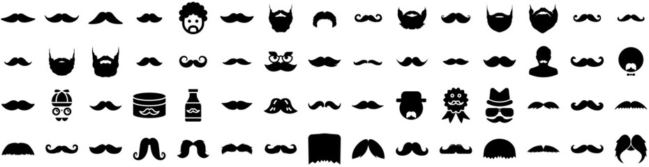 Set Of Moustache Icons Isolated Silhouette Solid Icon With Mustache, Black, Hair, Retro, Moustache, Style, Isolated Infographic Simple Vector Illustration Logo