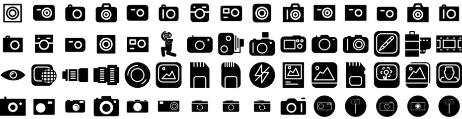 Set Of Photographer Icons Isolated Silhouette Solid Icon With Person, Photograph, Photography, Photo, Photographer, Camera, Professional Infographic Simple Vector Illustration Logo