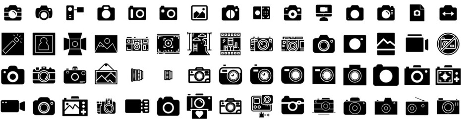 Set Of Photography Icons Isolated Silhouette Solid Icon With Photographer, Digital, Photo, Photography, Lens, Technology, Camera Infographic Simple Vector Illustration Logo