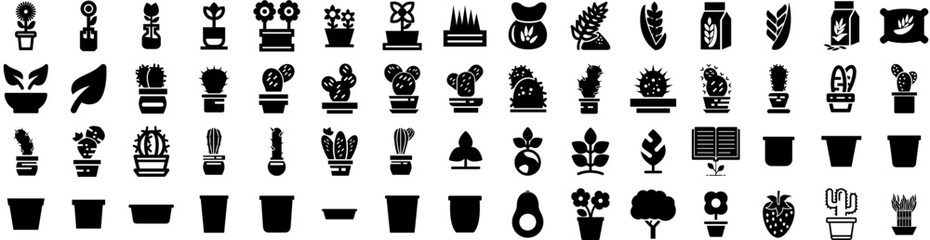 Set Of Plant Icons Isolated Silhouette Solid Icon With Foliage, Tropical, Leaf, Decoration, Garden, Green, Plant Infographic Simple Vector Illustration Logo