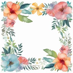 Wreath, floral frame, watercolor flowers roses, Illustration hand painted. Isolated on white background. Perfectly for greeting card design. Generative Ai.