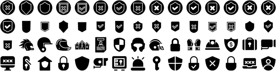 Set Of Protection Icons Isolated Silhouette Solid Icon With Protect, Technology, Secure, Protection, Concept, Safety, Shield Infographic Simple Vector Illustration Logo