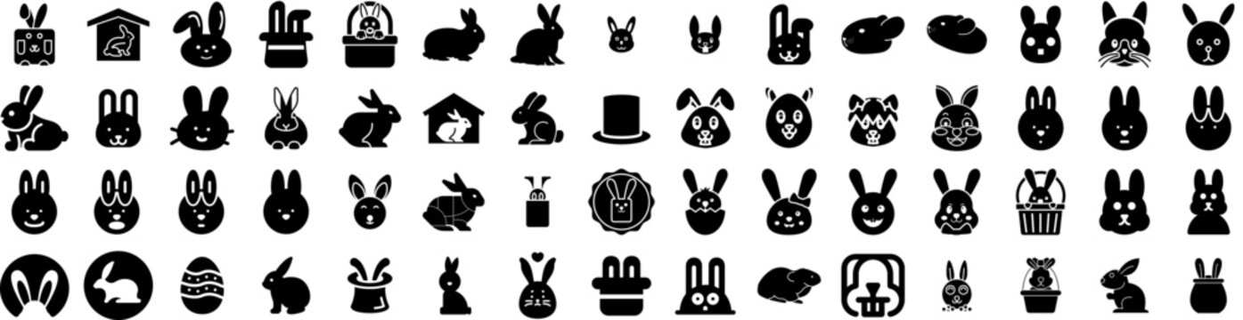 Set Of Rabbit Icons Isolated Silhouette Solid Icon With Illustration, 2023, Traditional, Chinese, Vector, Bunny, Rabbit Infographic Simple Vector Illustration Logo