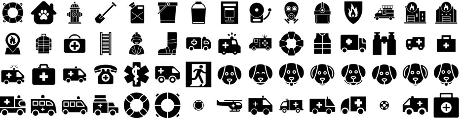 Set Of Rescue Icons Isolated Silhouette Solid Icon With Help, People, Man, Care, Emergency, Rescue, Safety Infographic Simple Vector Illustration Logo