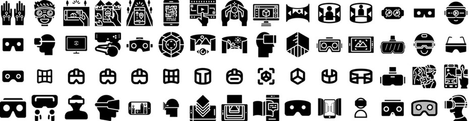 Set Of Reality Icons Isolated Silhouette Solid Icon With Vr, Glasses, Headset, Virtual, Digital, Technology, Reality Infographic Simple Vector Illustration Logo