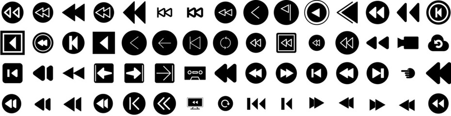 Set Of Rewind Icons Isolated Silhouette Solid Icon With Symbol, Button, Rewind, Vector, Illustration, Icon, Video Infographic Simple Vector Illustration Logo