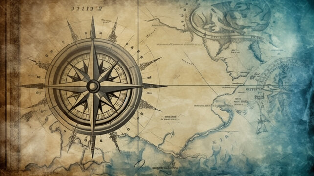 Vintage compass background created using generative AI tools