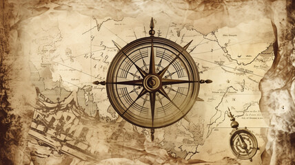 Fototapeta na wymiar Vintage compass background created using generative AI tools