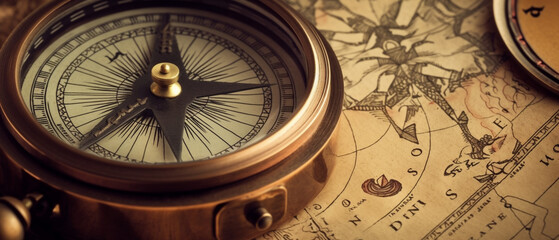 Vintage compass background created using generative AI tools