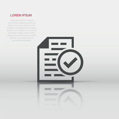 Compliance document icon in flat style. Approved process vector illustration on white isolated background. Checkmark business concept.