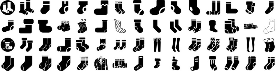 Set Of Socks Icons Isolated Silhouette Solid Icon With Clothes, White, Clothing, Fashion, Socks, Cotton, Textile Infographic Simple Vector Illustration Logo