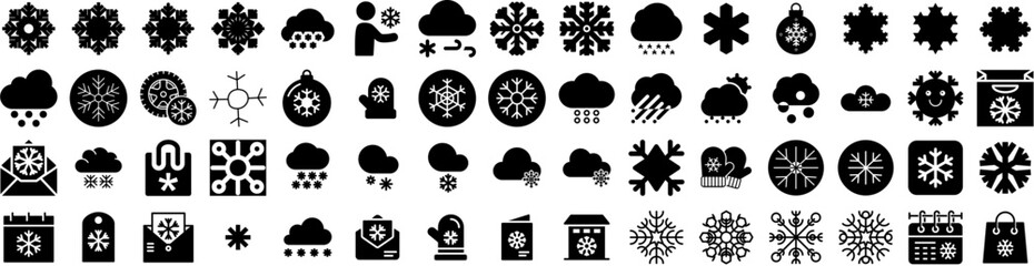 Set Of Snowflake Icons Isolated Silhouette Solid Icon With Snow, Background, Winter, White, Vector, Christmas, Snowflake Infographic Simple Vector Illustration Logo