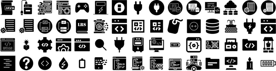 Set Of Source Icons Isolated Silhouette Solid Icon With System, Energy, Source, Vector, Illustration, Technology, Concept Infographic Simple Vector Illustration Logo