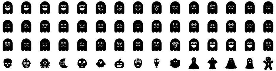 Set Of Spooky Icons Isolated Silhouette Solid Icon With Scary, Spooky, Night, Dark, Background, Halloween, Horror Infographic Simple Vector Illustration Logo