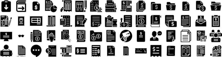 Set Of Statement Icons Isolated Silhouette Solid Icon With Accounting, Financial, Management, Audit, Statement, Finance, Business Infographic Simple Vector Illustration Logo
