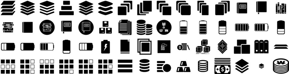 Set Of Stack Icons Isolated Silhouette Solid Icon With White, Cash, Heap, Pile, Background, Stack, Isolated Infographic Simple Vector Illustration Logo